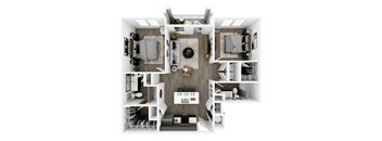 the view of the 1 bedroom floor plan with the kitchen and living room