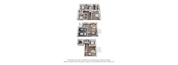 a stylized floor plan of a 3 bedroom apartment