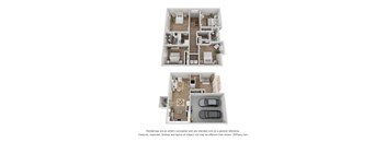 a stylized floor plan of a 3 bedroom apartment