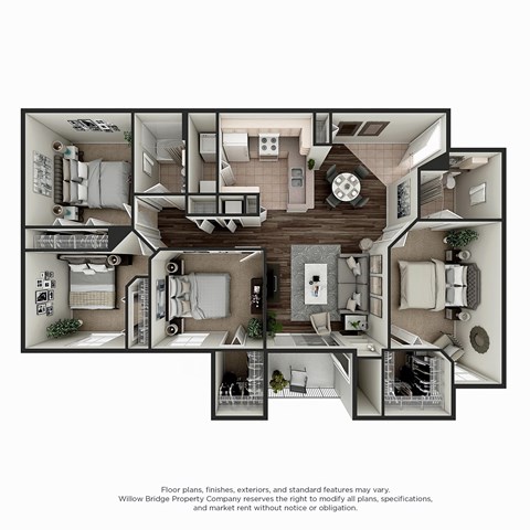 Meridian 4 BR 2 BA 3D Floor Plan