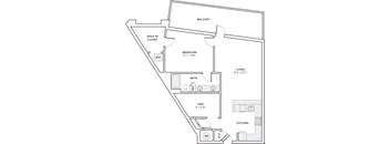 A floor plan of a home with a living room, kitchen, and bedrooms.