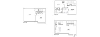 A floor plan of a house with three bedrooms, two bathrooms, a living room, a kitchen, a first floor, a second floor, and a garage.