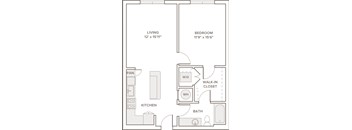 A black and white image of a floor plan for a small apartment.