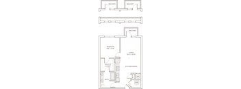 A floor plan of a house with three bedrooms and a living area.