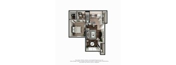 Montclair 1 BR 1 BA 3D Floor Plan