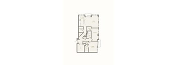 A floor plan of a house with a living room, two bedrooms, a bathroom, and a laundry room.