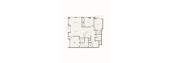 A floor plan of a house with a living room, two bedrooms, a bathroom, a kitchen, a dining room, and a garage.