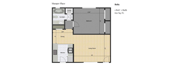 a floor plan of a small apartment with a bedroom and a bathroom