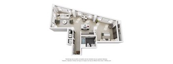 A 3D floor plan of a house with rooms labeled.