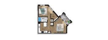 a floor plan of a house with a bedroom and a living room