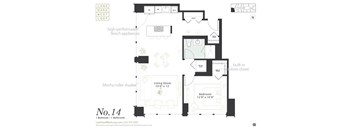 One bedroom floorplan at Landmark West Loop Apartments in Chicago, IL