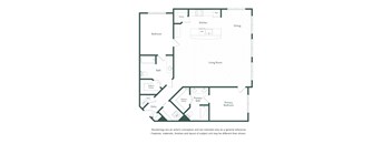 A floor plan of a house with a living room, dining room, kitchen, and several bedrooms.