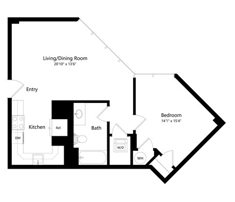 a floor plan of a unit with a bedroom and living room