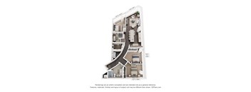 A 3D floor plan of a house with a spiral staircase.