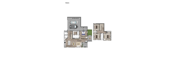 A floor plan of a house named Owens with a garage and a living room.