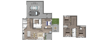 4x2.5 1,682 sqft  floor plan of a house with a garage, laundry room, and a family room.
