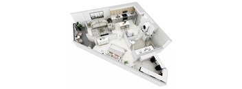 3d floor plan of a house with a bedroom and a living room