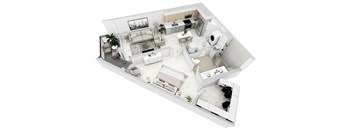 3d floor plan of a house with bedrooms and a living room