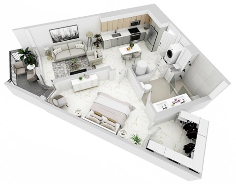 3d floor plan of a house with bedrooms and a living room