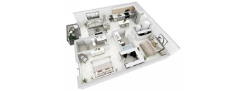 3d floor plan of a house with bedrooms and a living room