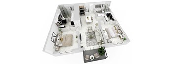3d floor plan of a house with bedrooms and a living room