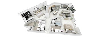 3d floor plan of a house with a bedroom and a living room