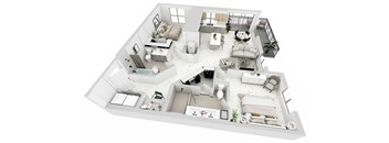 3d floor plan of a house with a bedroom and a living room