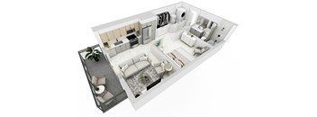 3d floor plan of a house with bedrooms and a living room