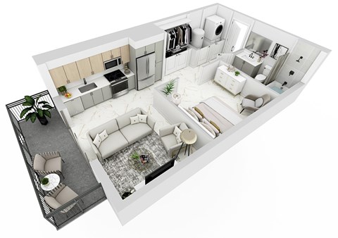 3d floor plan of a house with bedrooms and a living room