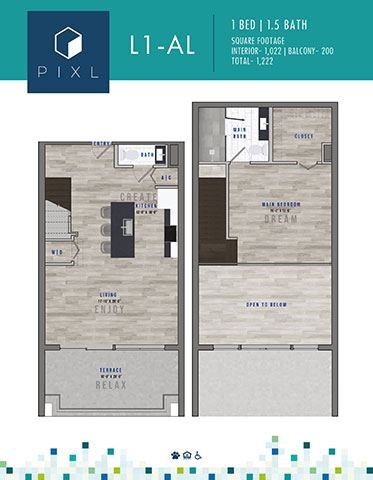 platform floor plan of a 1  1 bedroom apartment