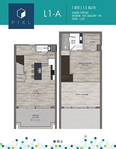 plan of a 1a floor plan with closet and ensuite bathroom