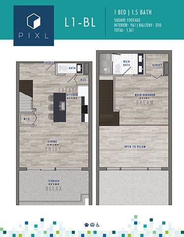 platform floor plan of a 1 bedroom apartment