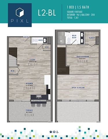 two floor plans of a 1 bedroom floor plan