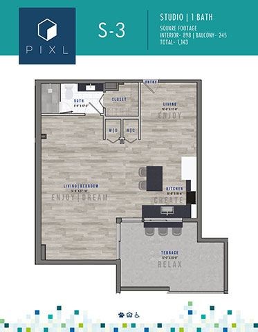 a floor plan of a unit with a bedroom and a bathroom