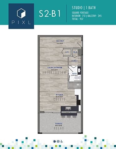 semantic floor plan of a studio apt with ensuite bathroom