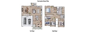 two floor plan of a house with furniture and a car in it