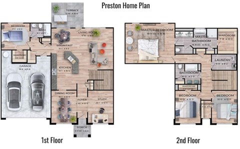 3d floor plan of a house with bedrooms and a living room