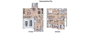 two floor plan of the thomwood home plan with 2 bedrooms and 2 baths