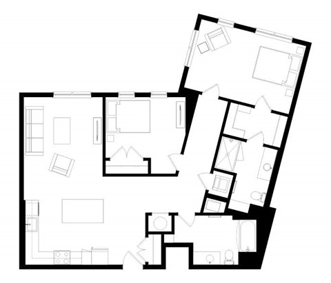 A black and white image of a floor plan of a house.