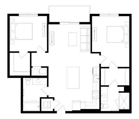 A black and white floor plan of a house with multiple rooms.