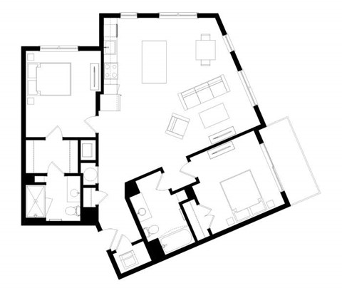 A black and white image of a floor plan for a house.