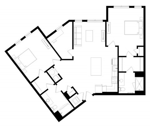 A black and white image of a floor plan for a house.