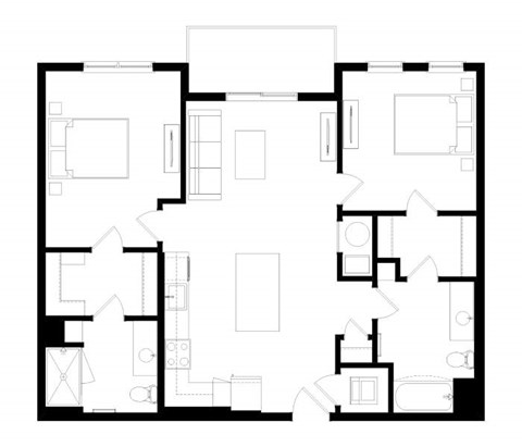 A black and white image of a house floor plan.