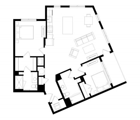 A black and white image of a floor plan for a house.