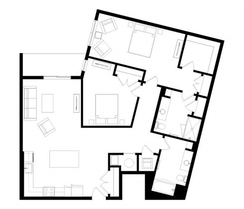 A black and white image of a house floor plan.