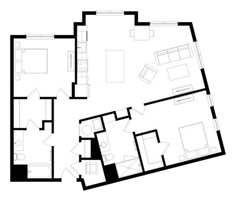 A black and white image of a floor plan for a house.