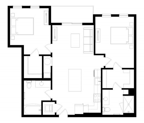 A black and white floor plan of a house with multiple rooms.