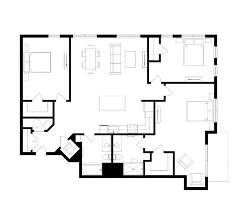A black and white image of a floor plan for a house.