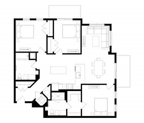 A black and white image of a floor plan of a house.