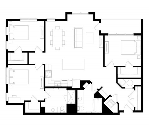 A black and white image of a house floor plan.